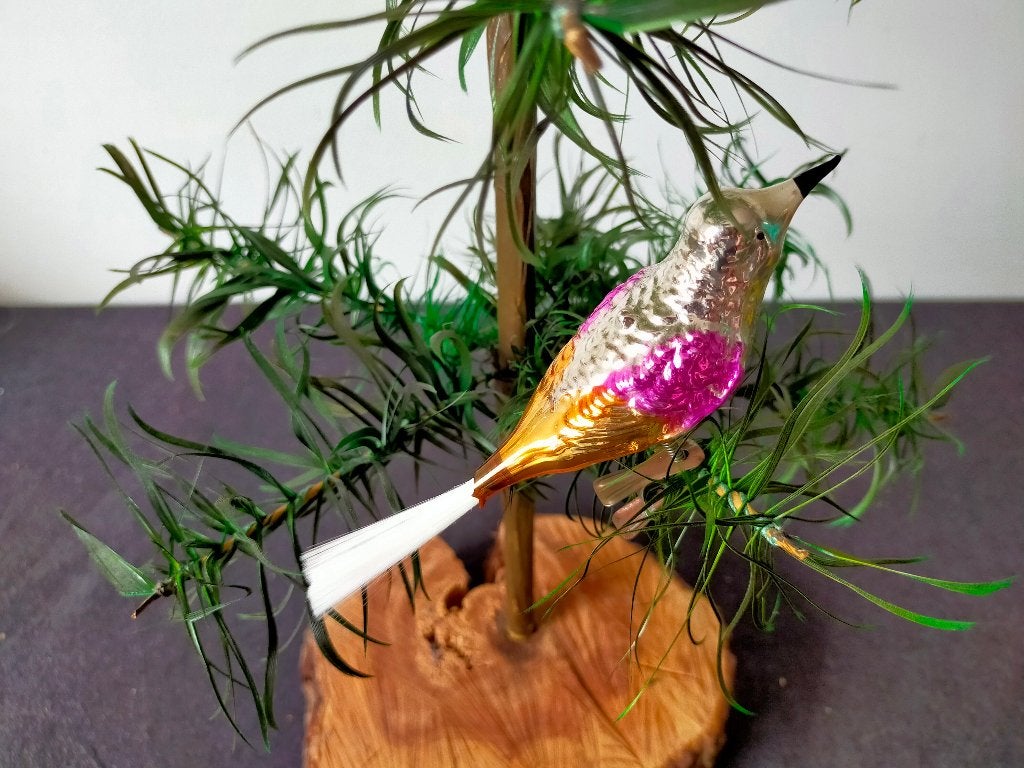 Oude gekleurde kerstbal vogel, Diversen, Kerst, Ophalen of Verzenden, Gebruikt