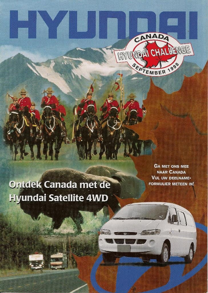 Vouwfolder Hyundai Satellite 4WD, september 1998, Ophalen of Verzenden, Nieuw, Overige merken