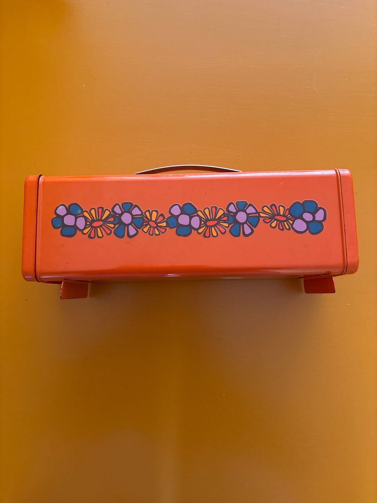 Vintage Brabantia ontbijtkoekblik oranje met bloemendecor, Ophalen of Verzenden