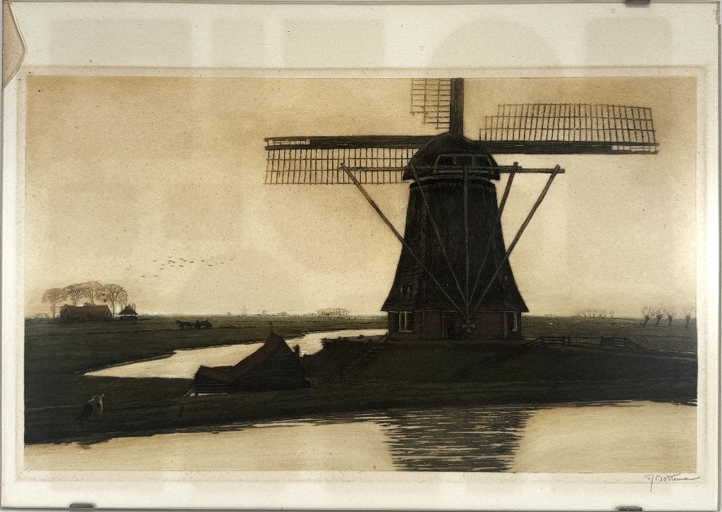 1226. Kleurenets, Tjeerd Bottema - molen in polderlandschap, Ophalen