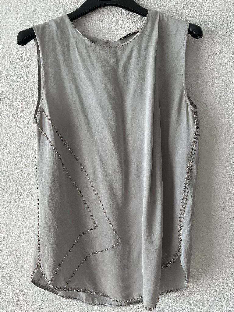 Repeat zijde top met studs grijs rock chic, Repeat, Verzenden, Zo goed als nieuw, Grijs