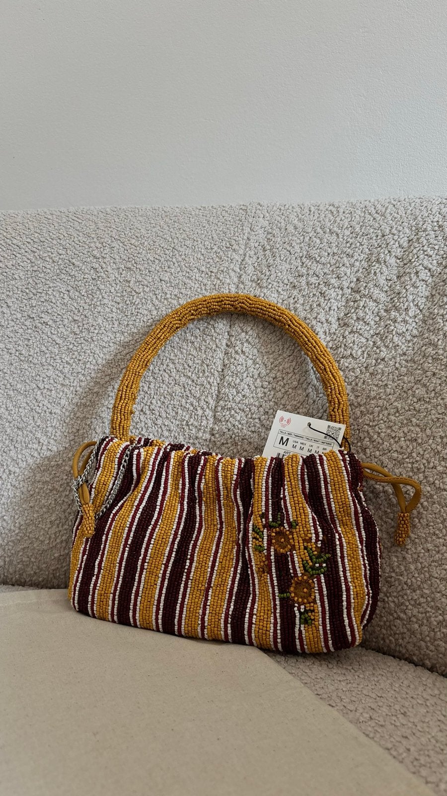 Zara kralen tasje met bloemen borduursel, Ophalen of Verzenden, Nieuw, Bruin, Avondtasje
