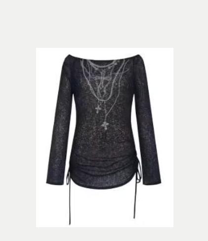 Prachtige vintage top zwart Gothic / Alt met tattoo print, Maat 38/40 (M), Zwart, Nieuw, Ophalen of Verzenden