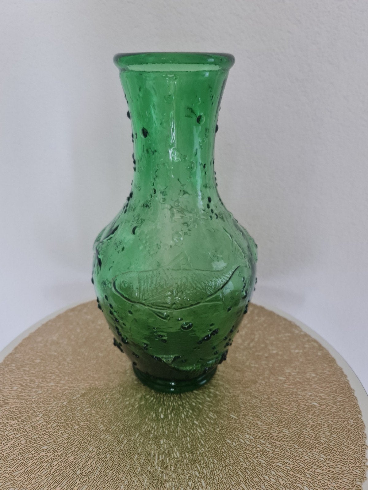 Vintage Groene empoli Glazen Vaas met vis Reliëf en Noppen, Ophalen of Verzenden
