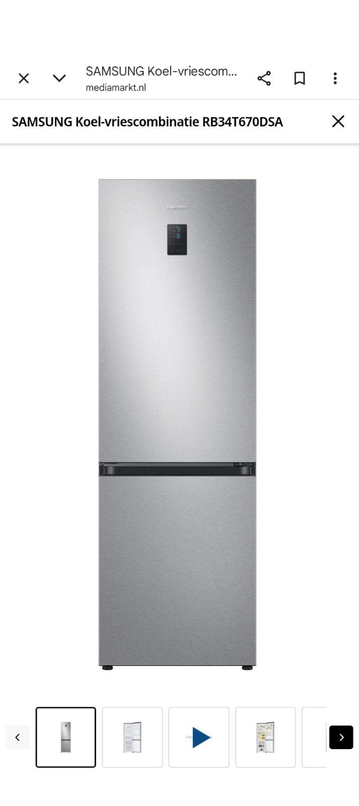 Samsung koelkast en diepvries model RB34T670DSA, Ophalen, Gebruikt, 200 liter of meer, 160 cm of meer