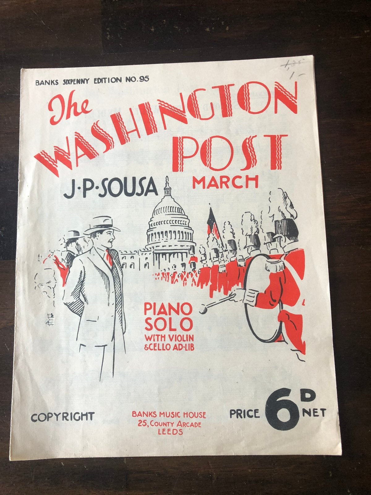 Bladmuziek Tge Washington Post van J Sousa piano viool cello, Muziek en Instrumenten, Bladmuziek, Klassiek, Ophalen of Verzenden