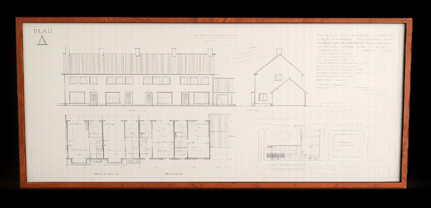 Originele jaren '30 architectentekening – 4 woningen Haarlem, Ophalen of Verzenden, Minder dan 50 cm, Schilderij