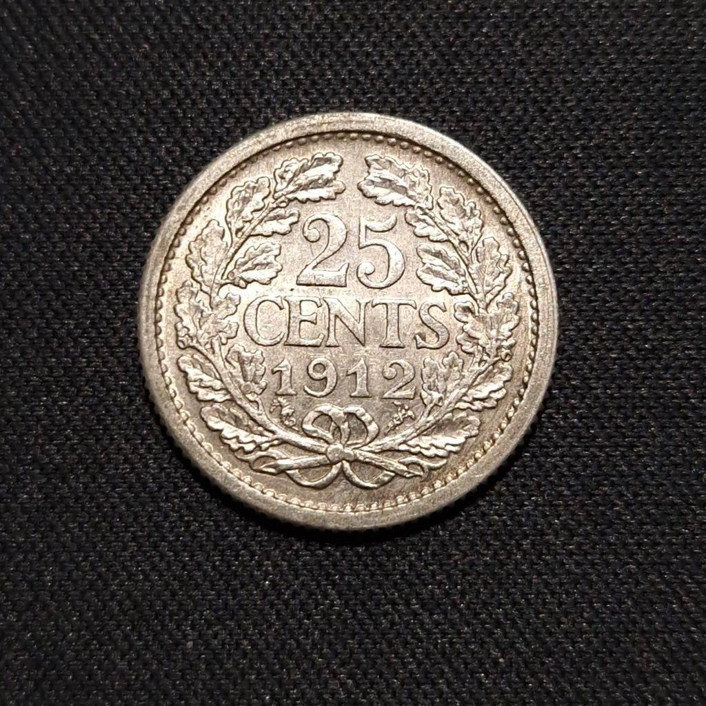 25 cent 1912, Postzegels en Munten, Munten | Nederland, Verzenden, Zilver, 25 cent, Koningin Wilhelmina