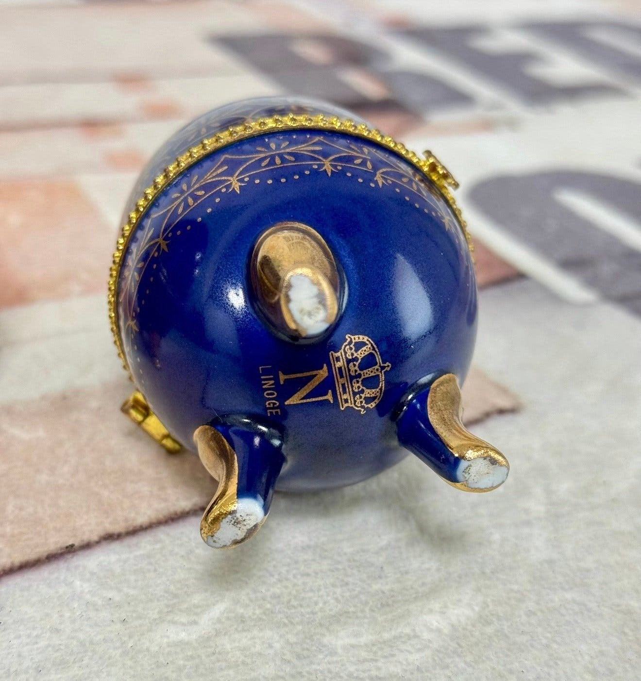 2X antiek Porseleinen Faberge Ei cobalt blauw Gesigneerd, Ophalen of Verzenden