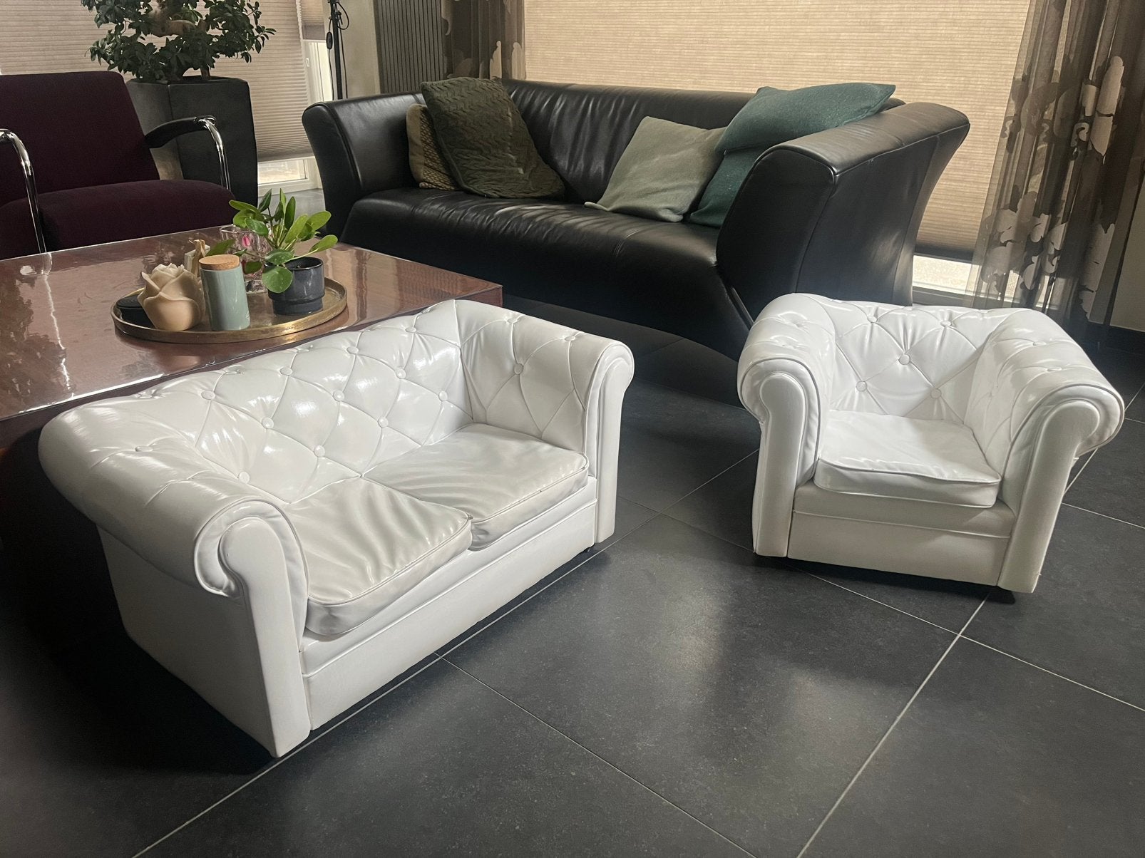 Kinder chesterfield bankje met stoel wit, Kinderen en Baby's, Kinderkamer | Overige Meubels, Gebruikt, Ophalen