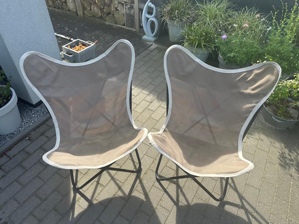 Leenbakker vlinderstoelen taupe 2 stuks, Ophalen, Gebruikt, Overige materialen, Inklapbaar