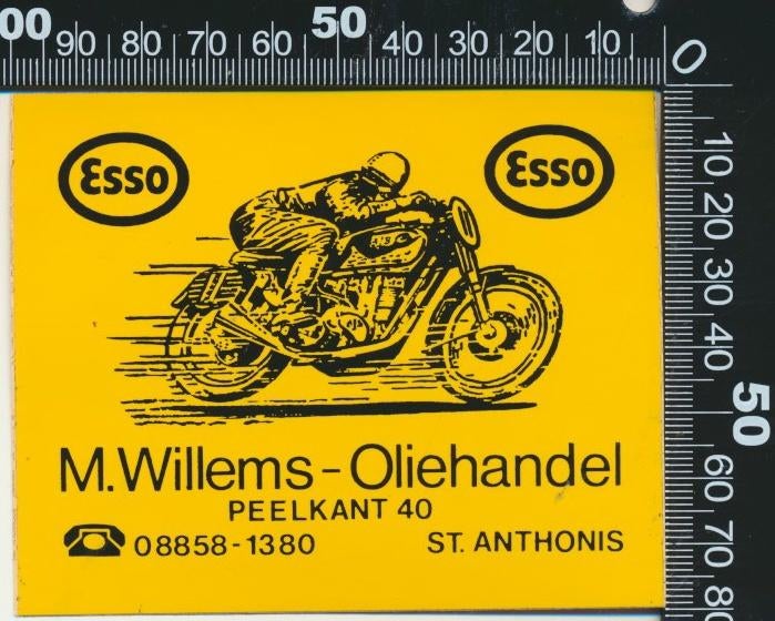 Sticker: Willems Oliehandel - Esso - Sint Anthonis, Ophalen of Verzenden, Zo goed als nieuw, Auto of Motor