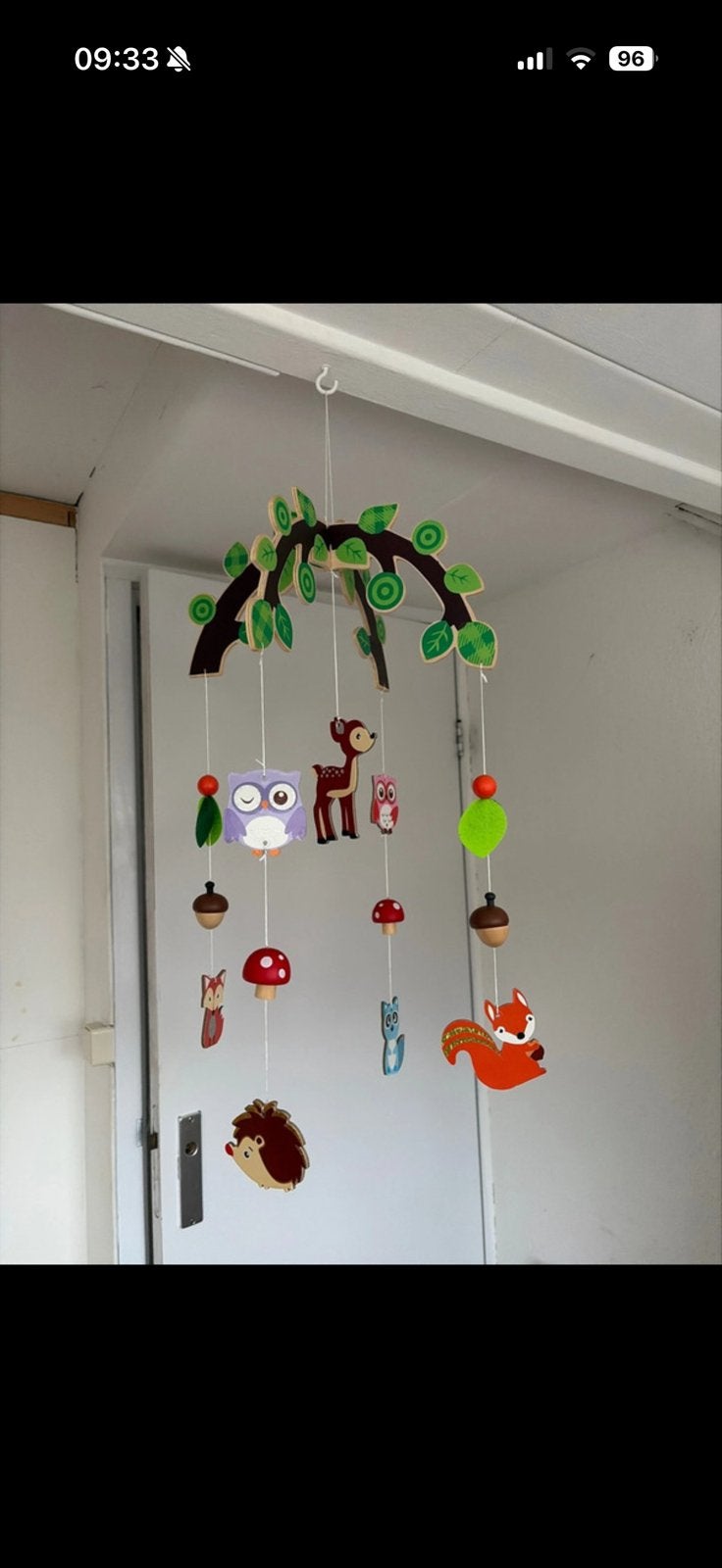 Houten Mobiel met Bosdieren voor Babykamer, Kinderen en Baby's, Speelgoed | Babyspeelgoed, Ophalen, Zo goed als nieuw, Mobiel
