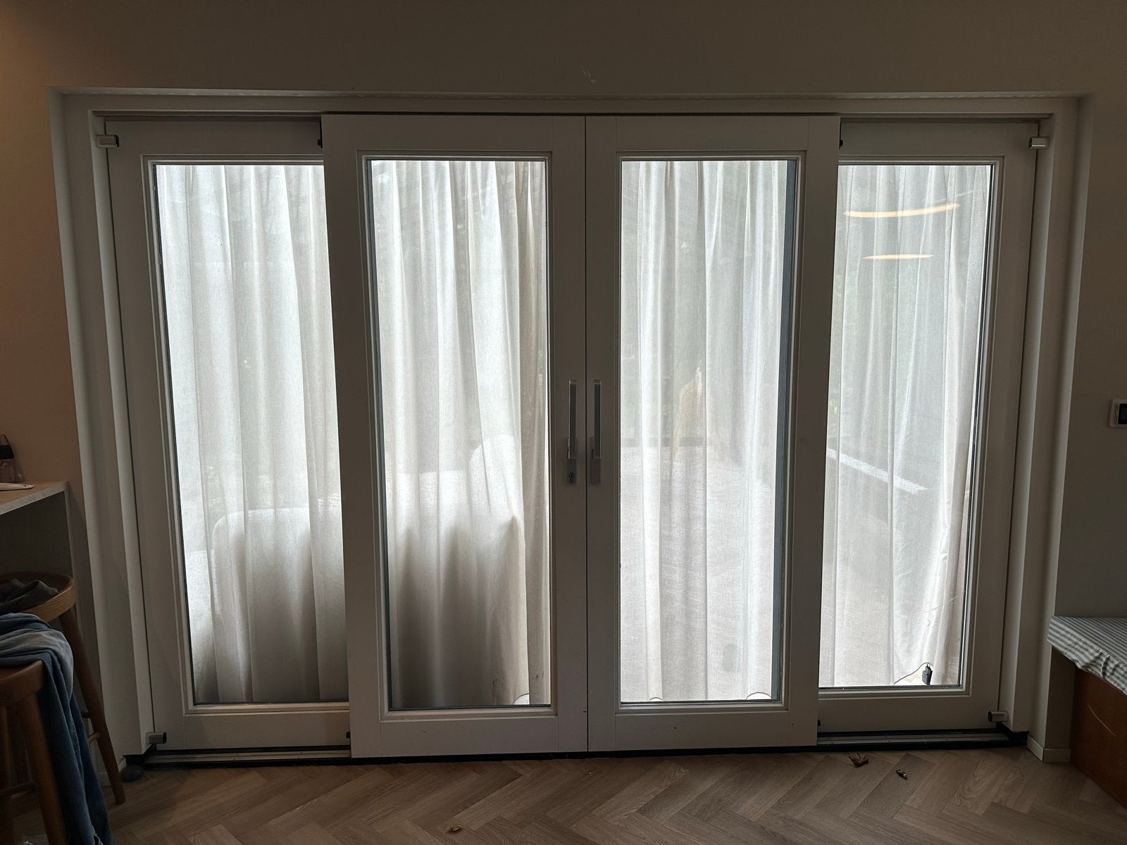 Schuifpui met dubbel glas en kozijn, Ophalen, Gebruikt, Schuifdeur, 120 cm of meer
