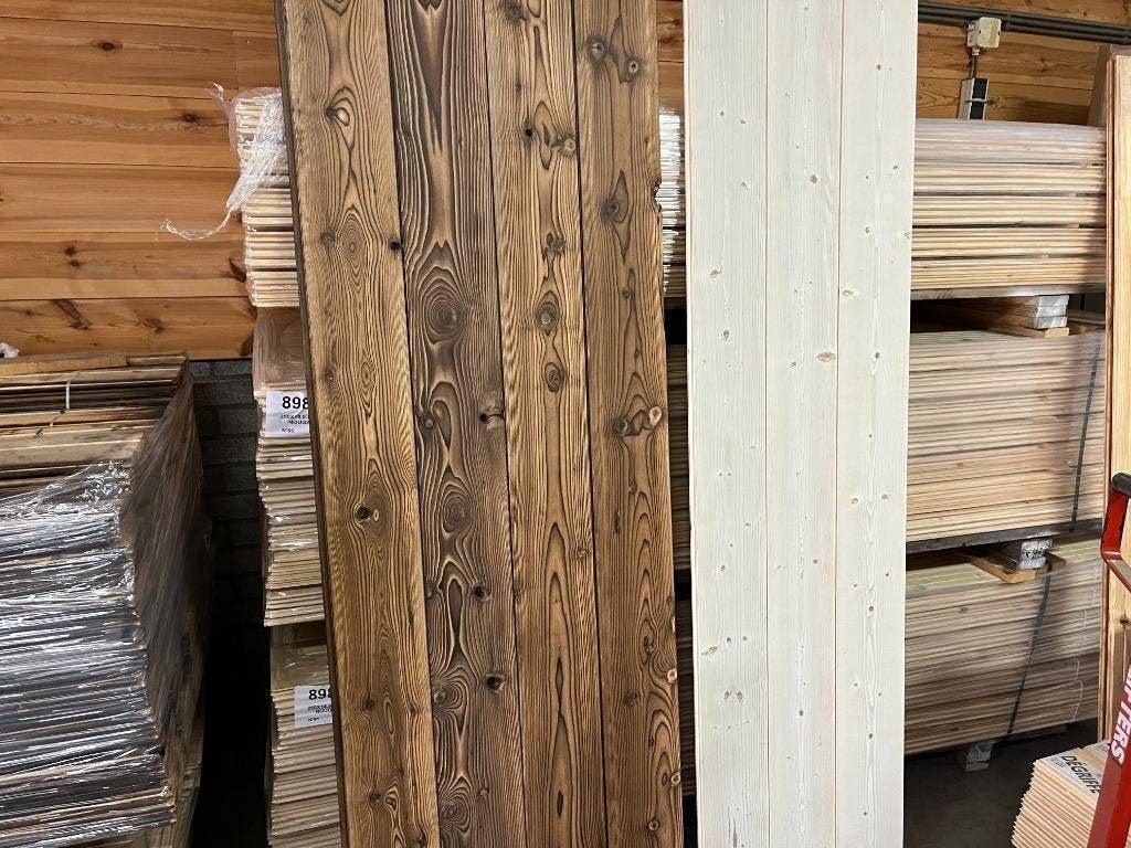 Gebrand en geborstelde vuren planken / hout messing en groef, Ophalen of Verzenden, 75 m² of meer