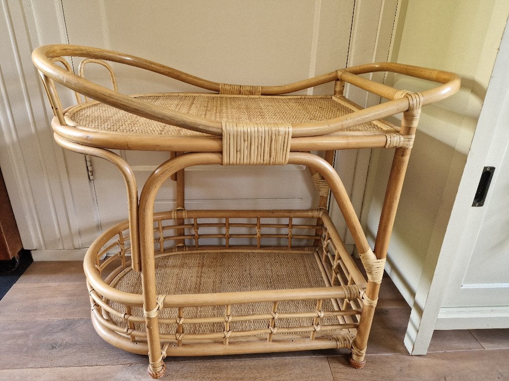 Vintage rotan bamboe serveerwagen, Ophalen, Zo goed als nieuw, Overige materialen