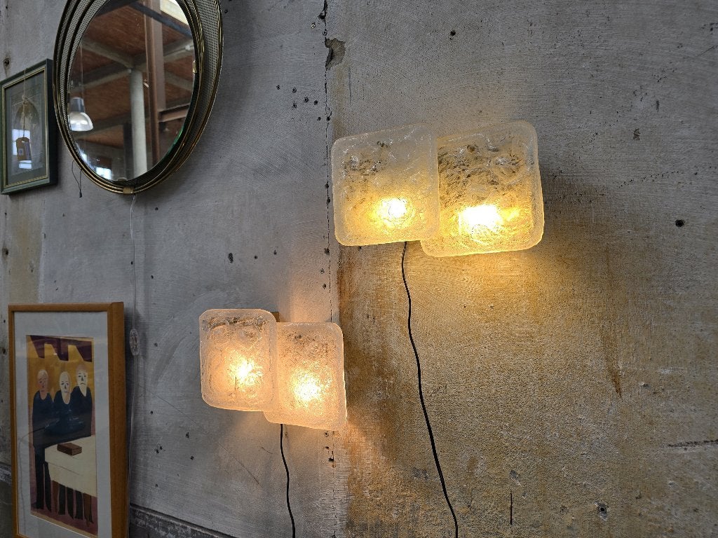2x Jaren 70 Wandlamp IJsglas | Mid Century Design Wand Lamp, Gebruikt, Indirect licht, Wandlamp, E27 (groot)
