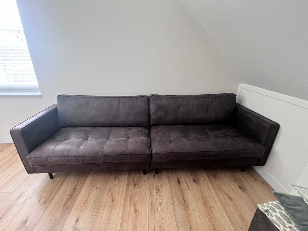 Bank Rodeo Zwart Ecoleer, Ophalen, 250 tot 300 cm, Gebruikt, Driepersoons