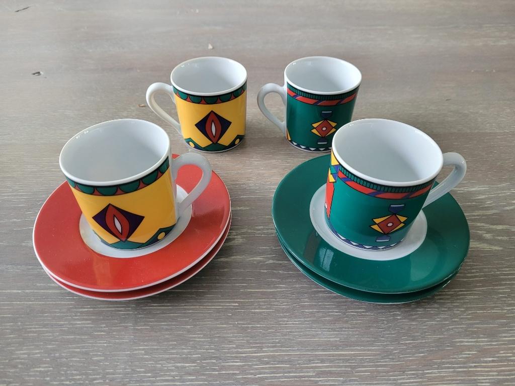 Kahla design set van 4 espresso kopjes en schoteltjes, Gebruikt, Ophalen of Verzenden, Overige stijlen, Kop(pen) en/of Schotel(s)