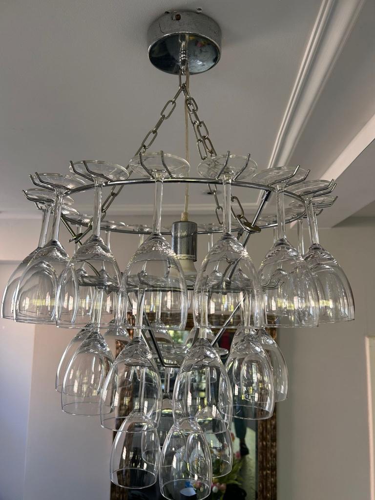 Kroonluchter van wijnglazen, Huis en Inrichting, Lampen | Kroonluchters, Ophalen, Gebruikt, Glas