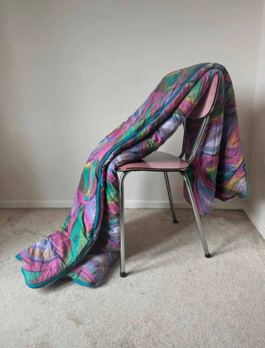 Vintage slaapzak, 69x199cm. 90s 80s print retro boho, Caravans en Kamperen, Verzenden, Gebruikt