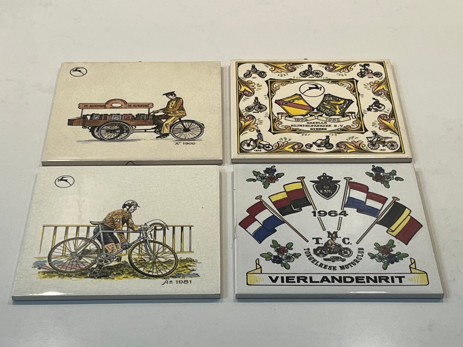 4x Vintage Gazelle wandtegels – Plateelbakkerij Schoonhoven, Antiek en Kunst, Antiek | Wandborden en Tegels, Verzenden