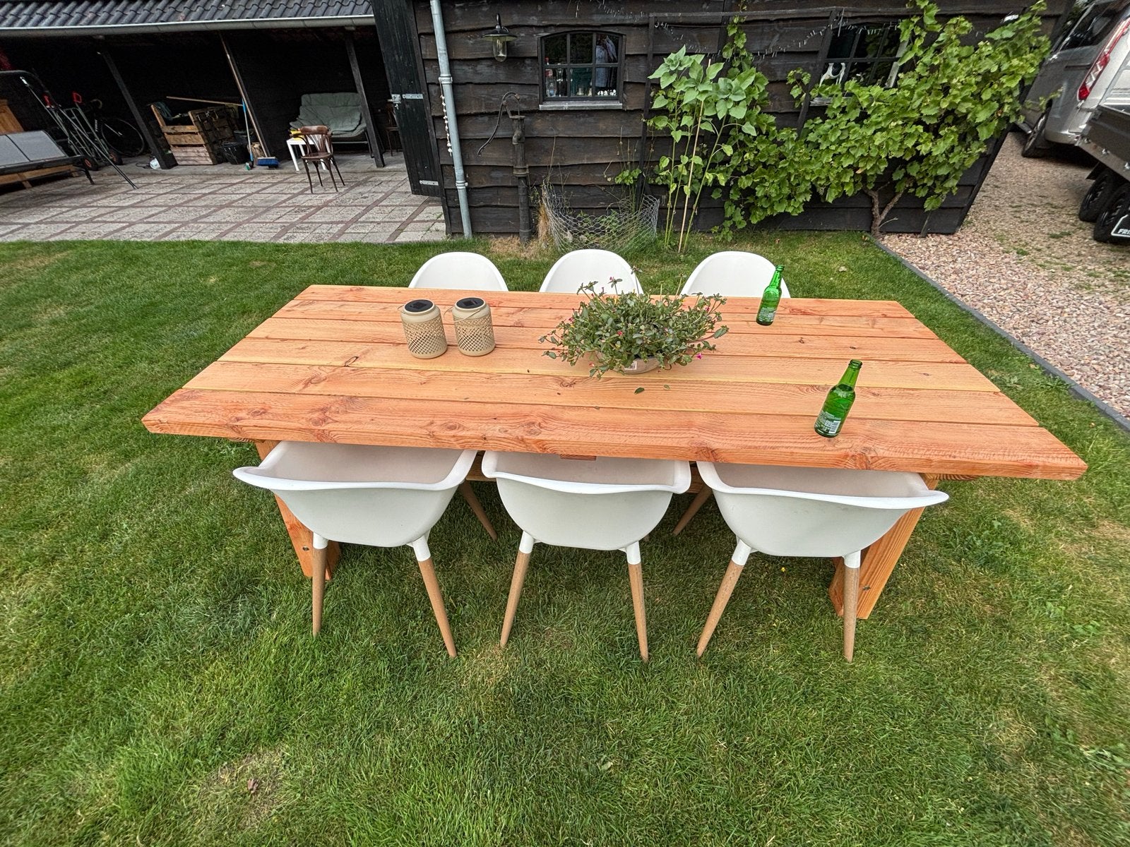 Mooie opmaat gemaakte houten buitentafel, Ophalen, Zo goed als nieuw, Rechthoekig, Hout