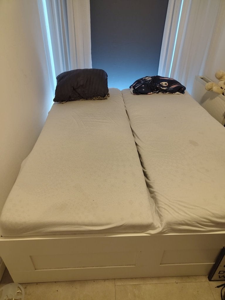IKEA Brimnes 160x200 + matrassen, Ophalen, Gebruikt, Wit, Tweepersoons