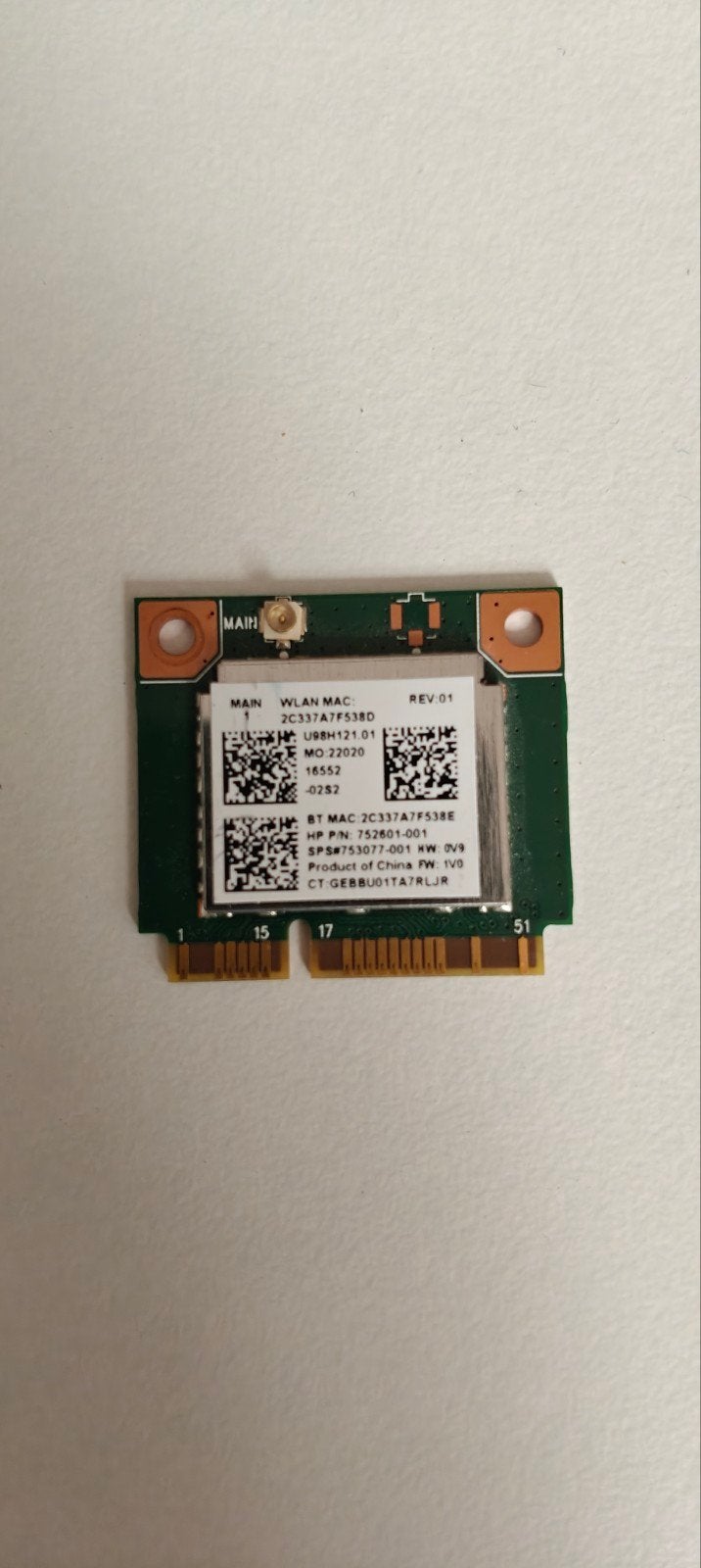 Realtek RTL8723BE WiFi Bluetooth Kaart voor HP Laptops, Computers en Software, Ophalen of Verzenden, Gebruikt, Intern, Realtek