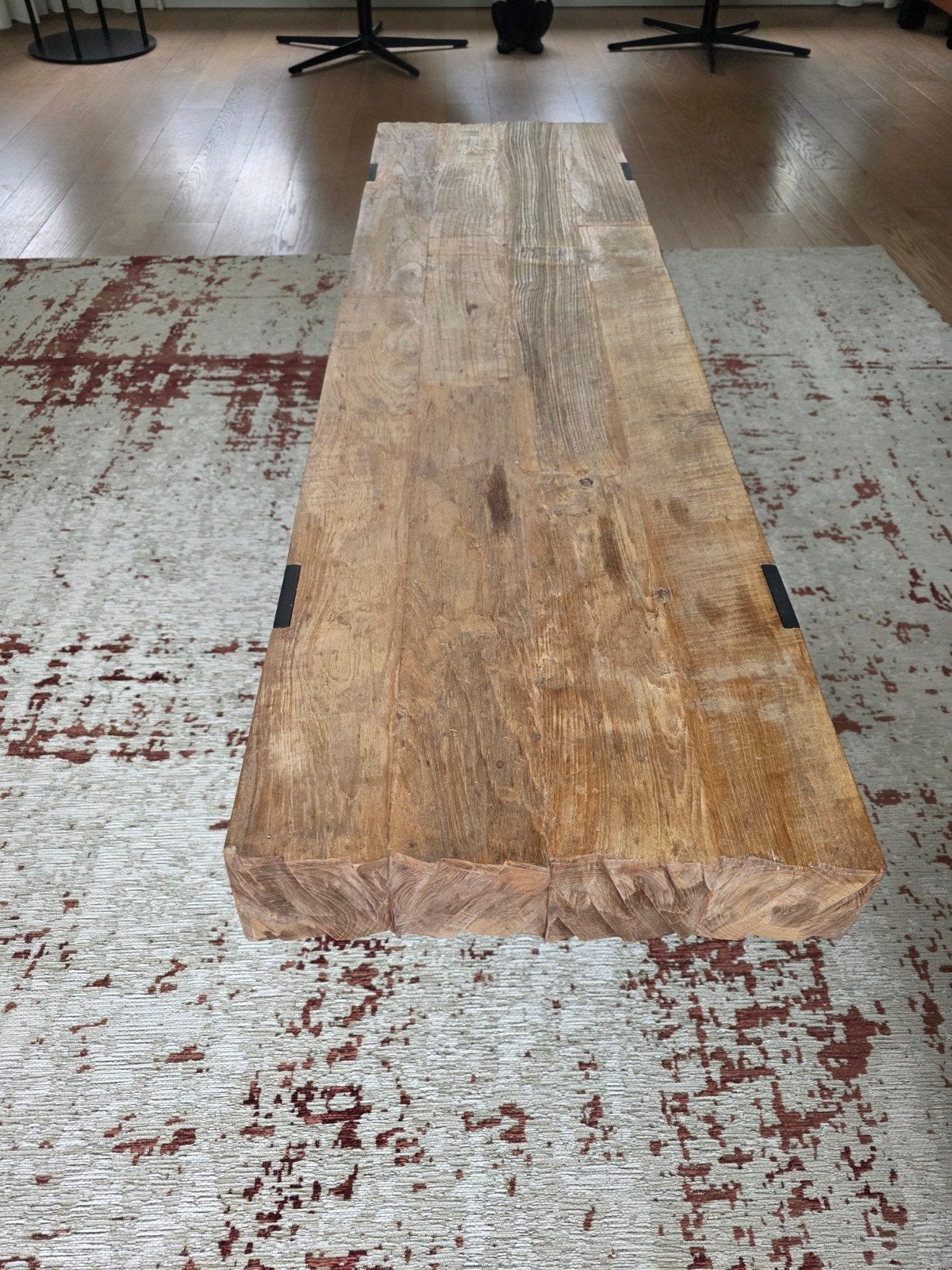 Robuuste salontafel van massief mangohout met metalen poten, 50 tot 100 cm, Zo goed als nieuw, 150 tot 200 cm, Industrieel, Modern, Robuust