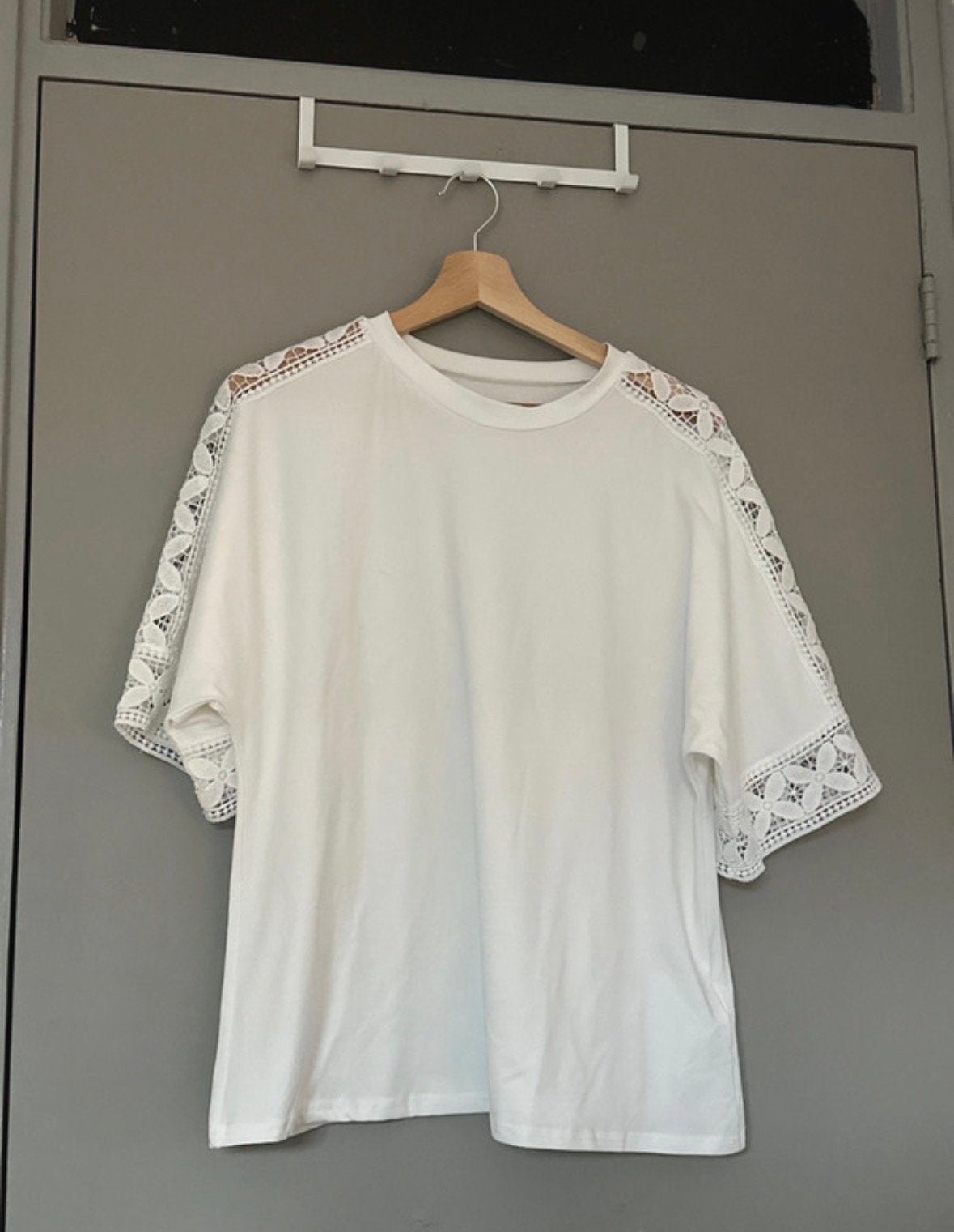 Shein Witte Top met Kanten Mouwen - Maat L, Kleding | Dames, Wit, Maat 42/44 (L), Ophalen of Verzenden, Zo goed als nieuw