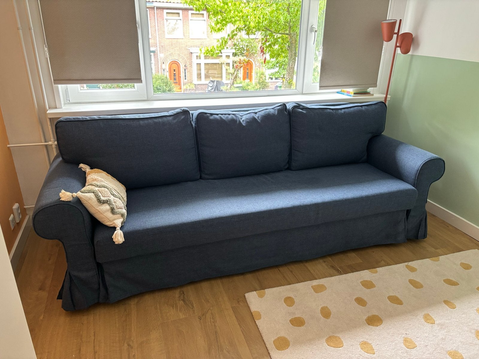 IKEA VRETSTORP 3-zits slaapbank donkerblauw, Blauw, Tweepersoons, Ophalen of Verzenden, Zo goed als nieuw