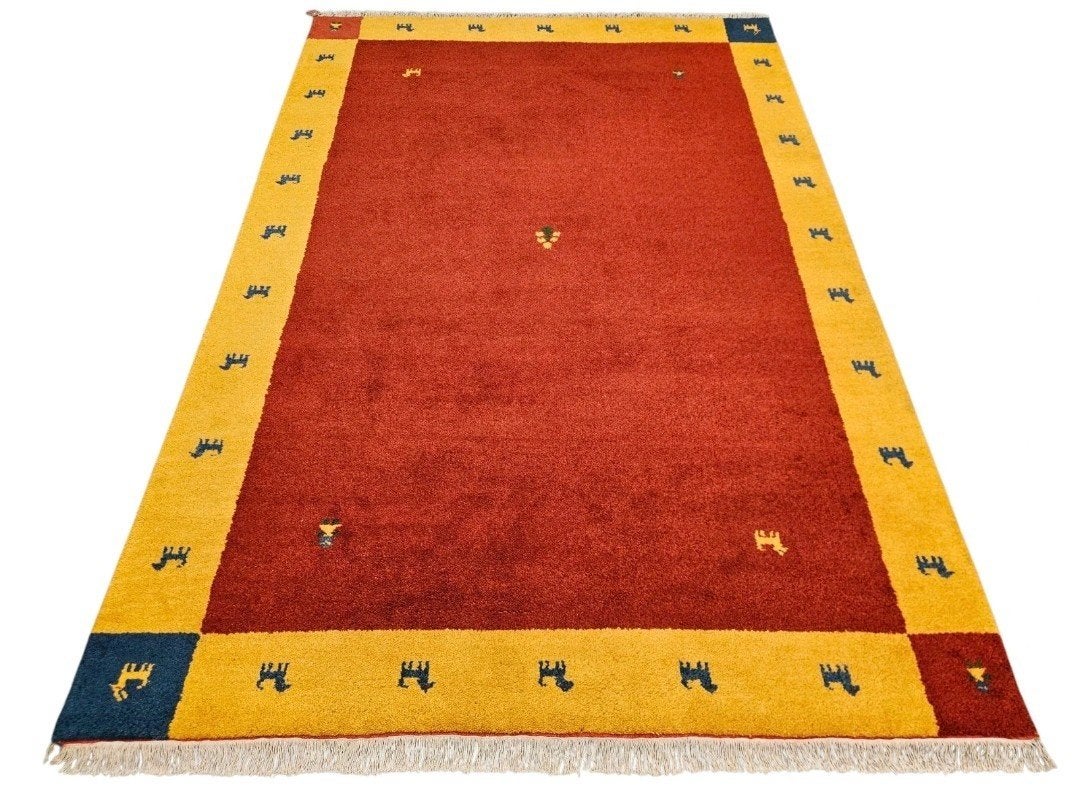 Handmade wool Gabbeh carpet modern yellow border 200x296cm, ., Gabbeh, India, 200 cm of meer
