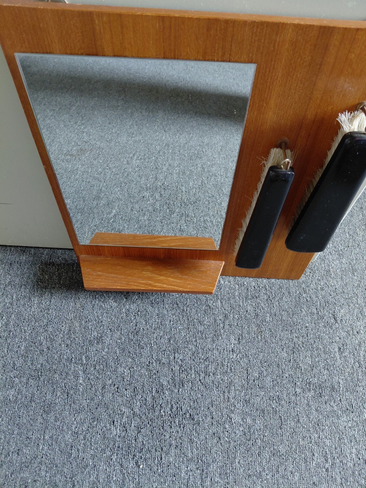 Vintage Teak Wandspiegel met Borstels - Jaren '60, Ophalen of Verzenden, Rechthoekig, Minder dan 50 cm, Minder dan 100 cm