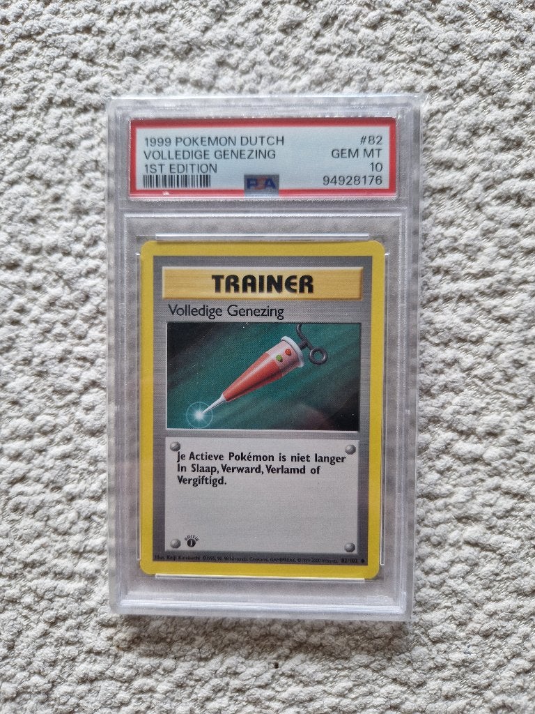 PSA 10 Volledige Genezing Dutch Base Set 1st Edition Pokémon, Ophalen of Verzenden, Zo goed als nieuw, Losse kaart