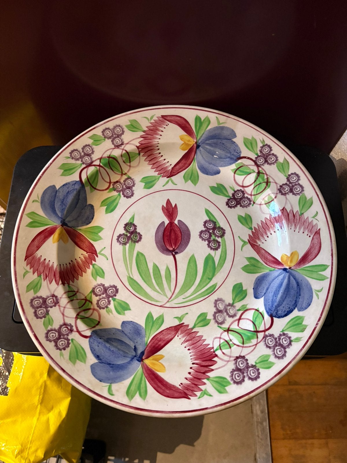 Groot handgeschilderd Boerenbont bord 33 cm rond 1900 antiek, Ophalen of Verzenden