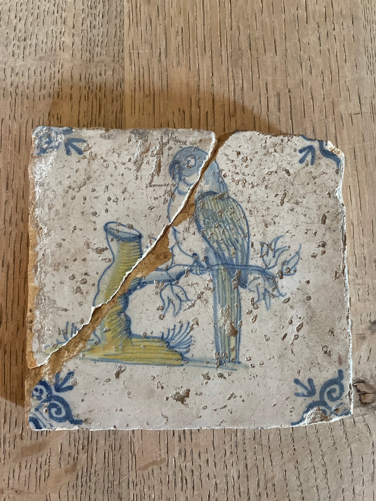 Antieke Delfts Blauwe Tegel met Papegaai, Ophalen
