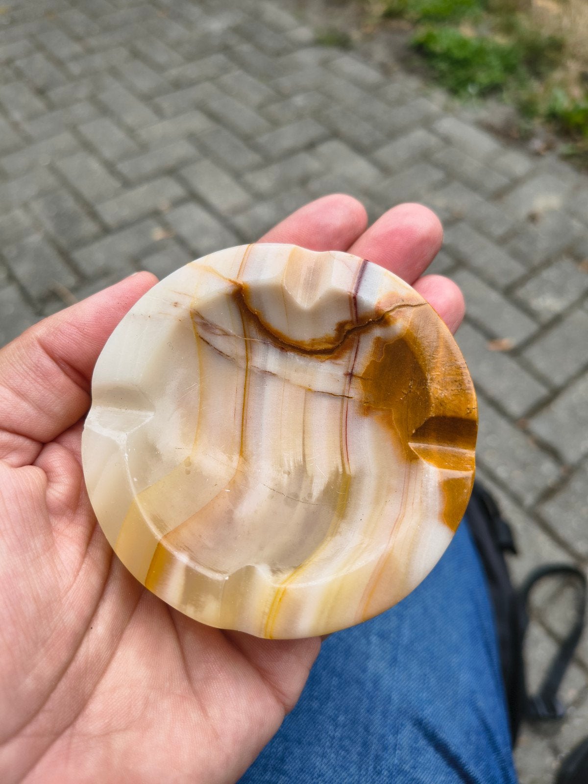 Vintage Onyx Asbak - Natuursteen met Lichte Krasjes, Ophalen of Verzenden