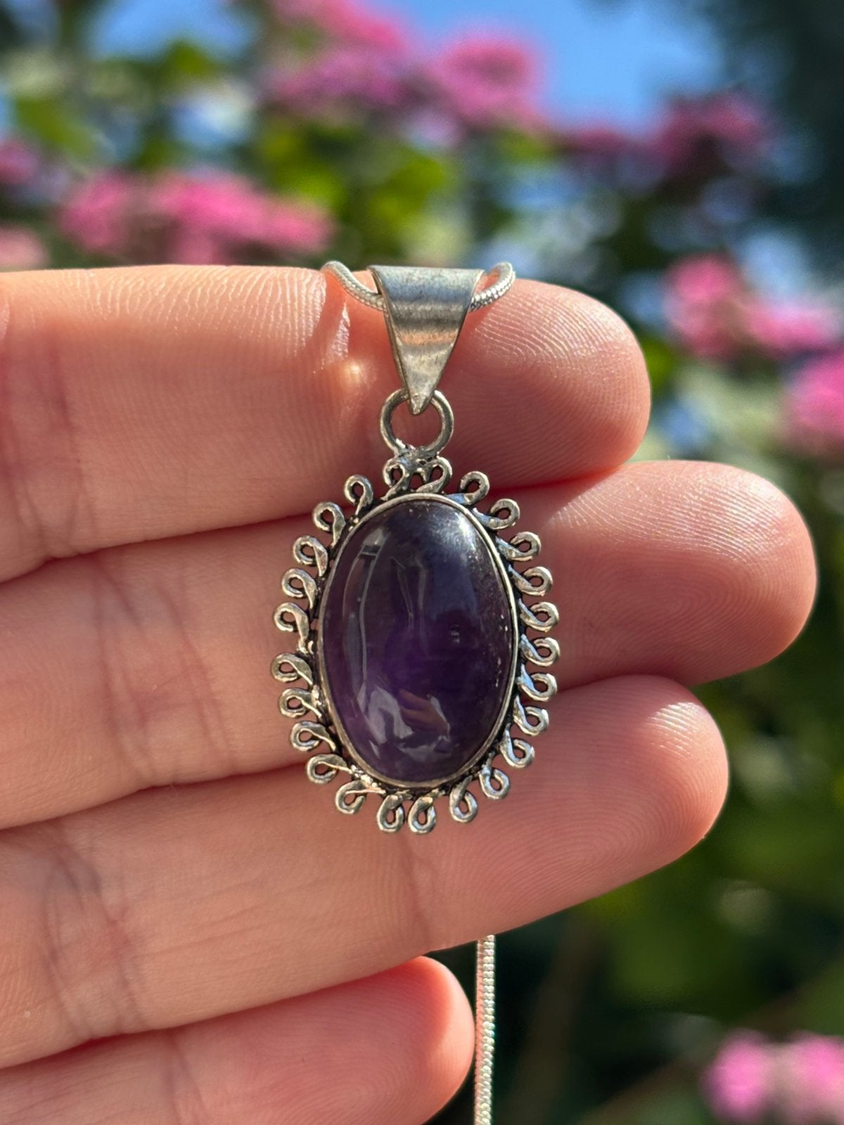 Handgemaakte Amethist Edelsteenketting met Hanger, Sieraden, Tassen en Uiterlijk, Kettingen, Paars, Nieuw, Ophalen of Verzenden