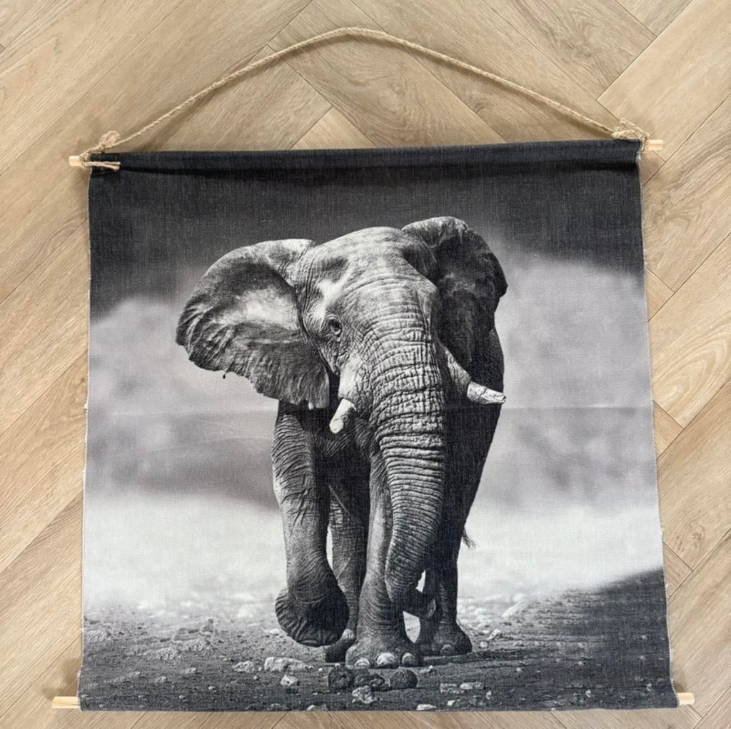 Wandkleed met olifant - Zwart-wit - Afrikaanse stijl, Zwart, Ophalen of Verzenden, Zo goed als nieuw, Afrikaans