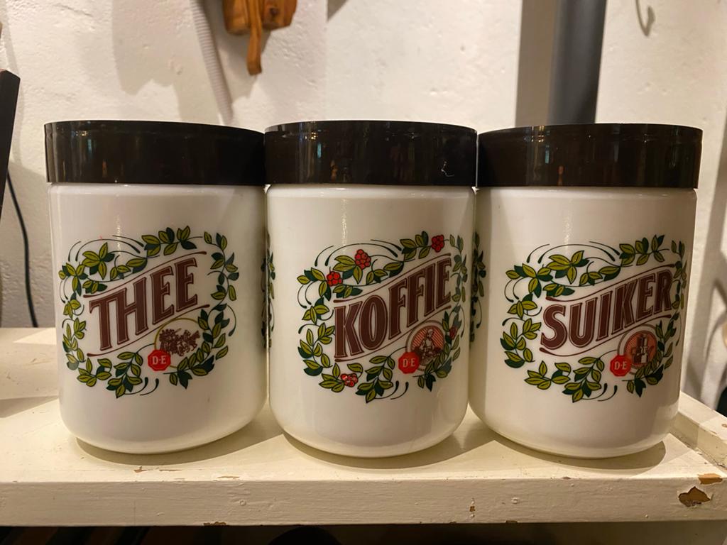 Vintage Douwe Egberts voorraadpotten (koffie, thee, suiker), Antiek en Kunst, Ophalen of Verzenden
