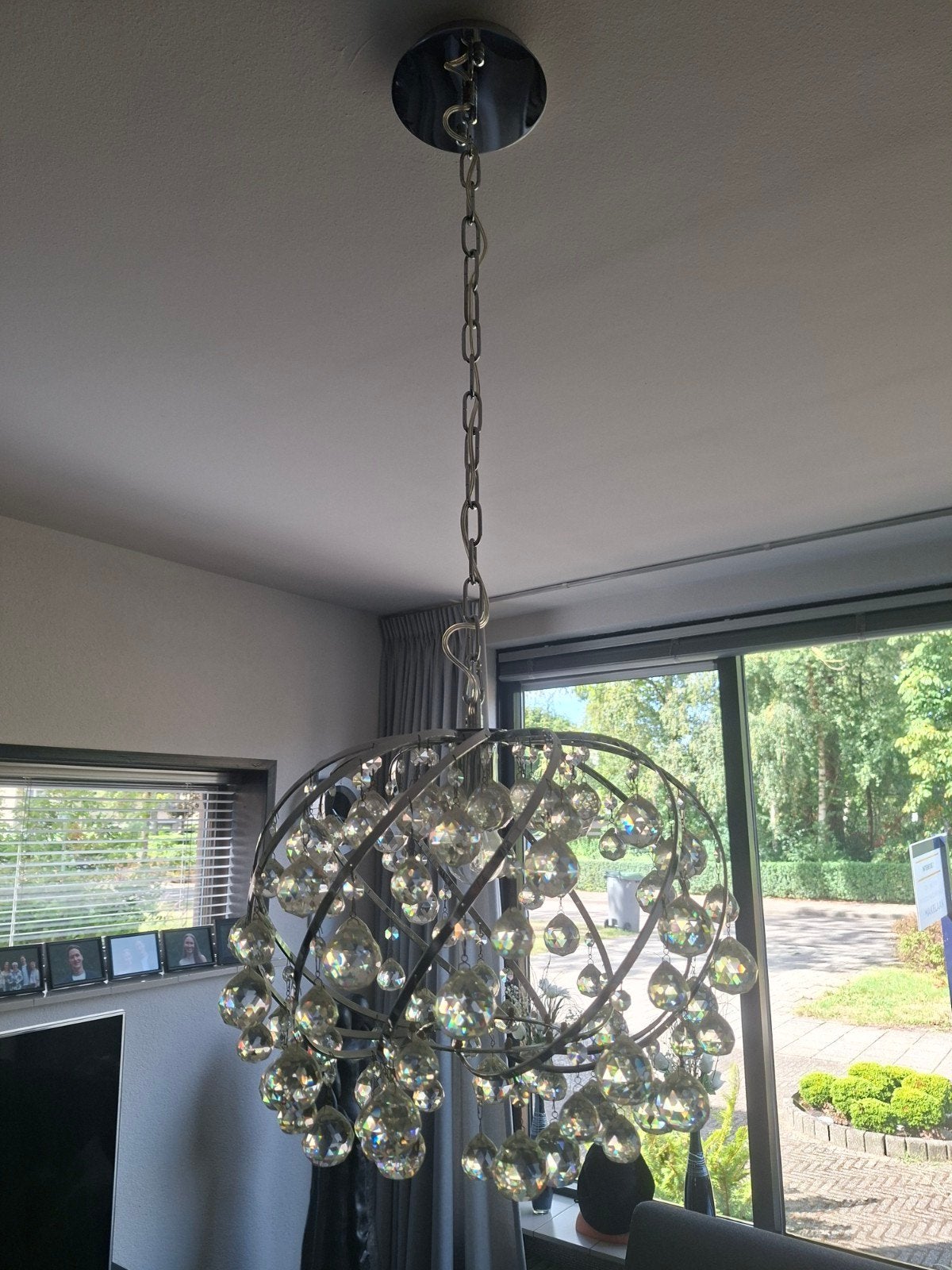 Kroonluchter met Kristallen Bollen, Ophalen, Overige fittingen, Zo goed als nieuw, Glas