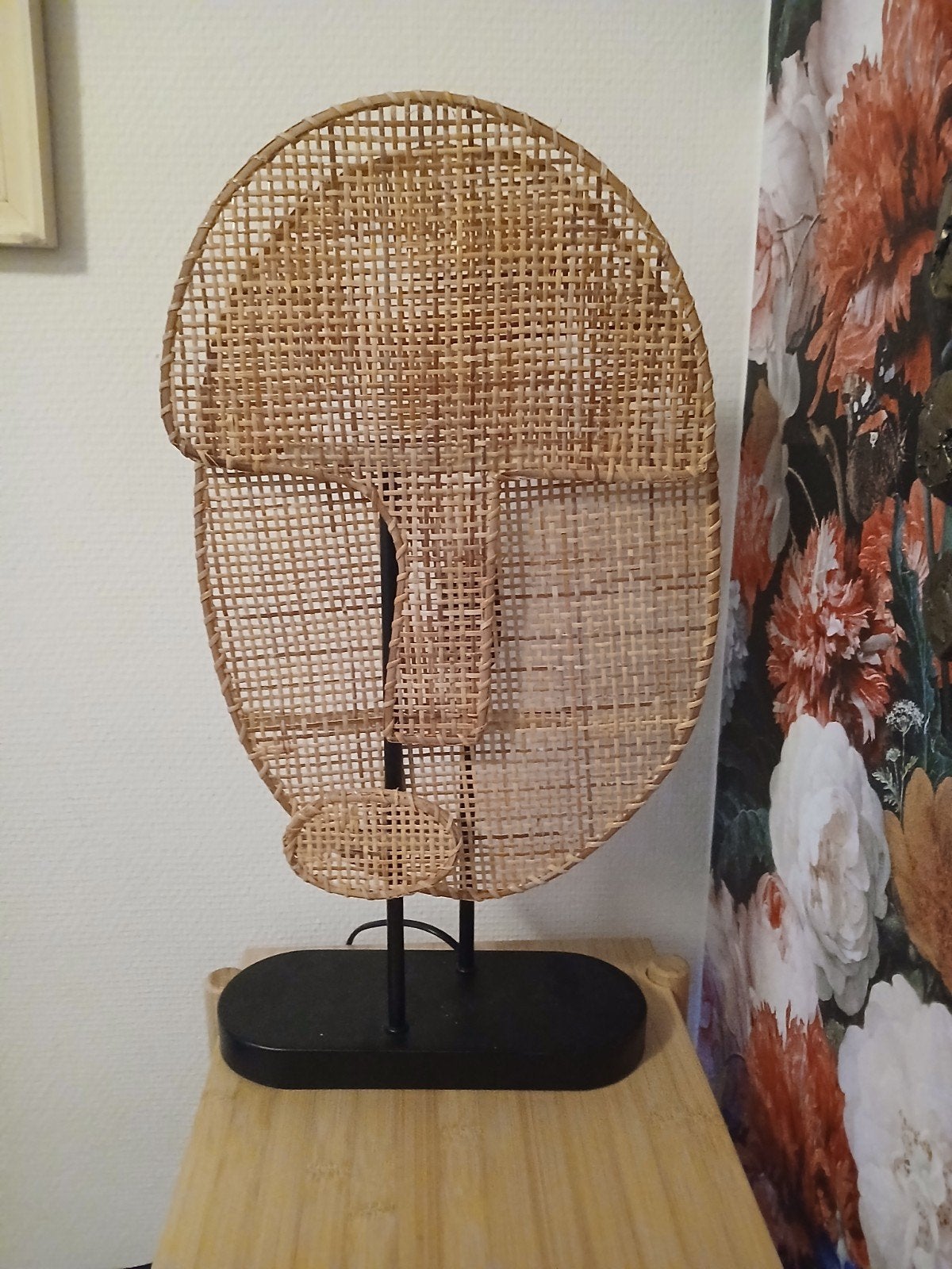 vintage aparte rieten tafellamp, Ophalen of Verzenden