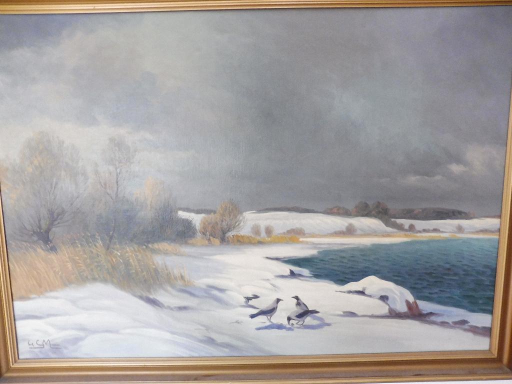Raven in de sneeuw (LCM) olieverf schilderij, Ophalen of Verzenden