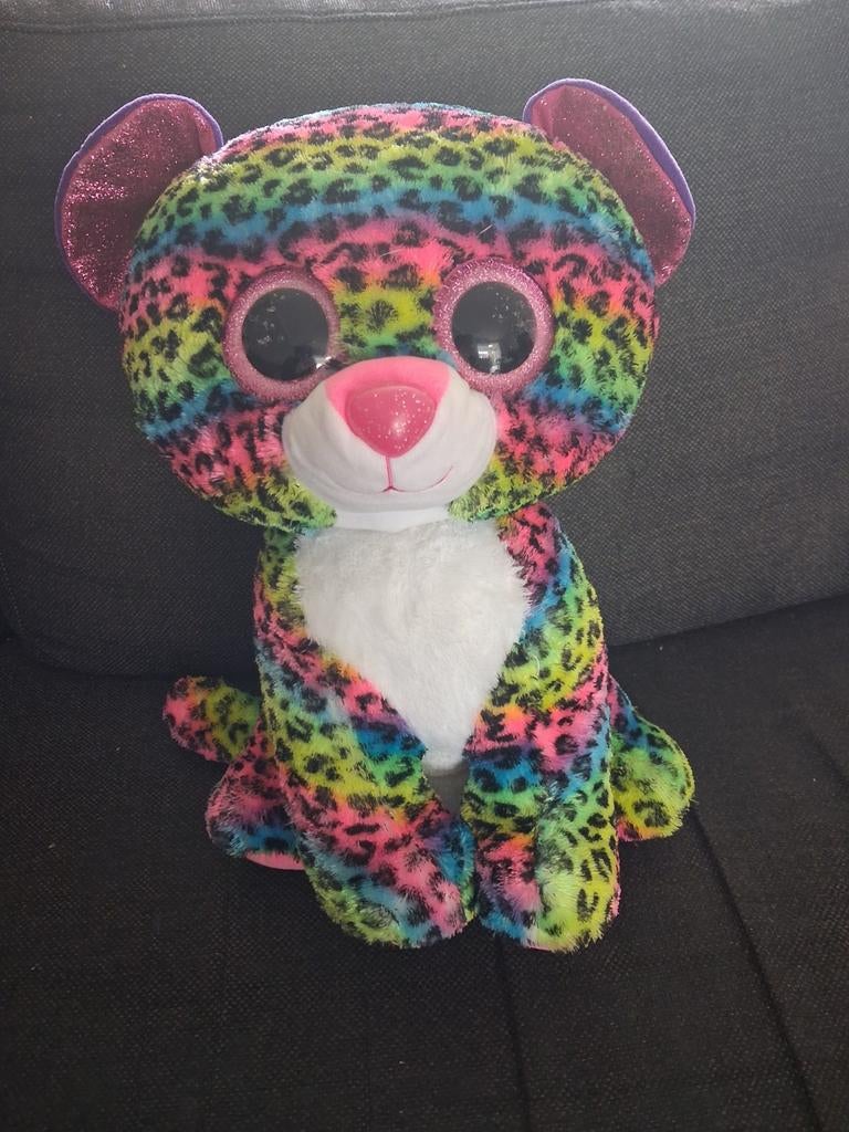 Ty Beanie Boo Dotty Regenboog Luipaard met Glitterogen, Ophalen, Gebruikt, Overige typen, Middelgroot (20 tot 80 cm)