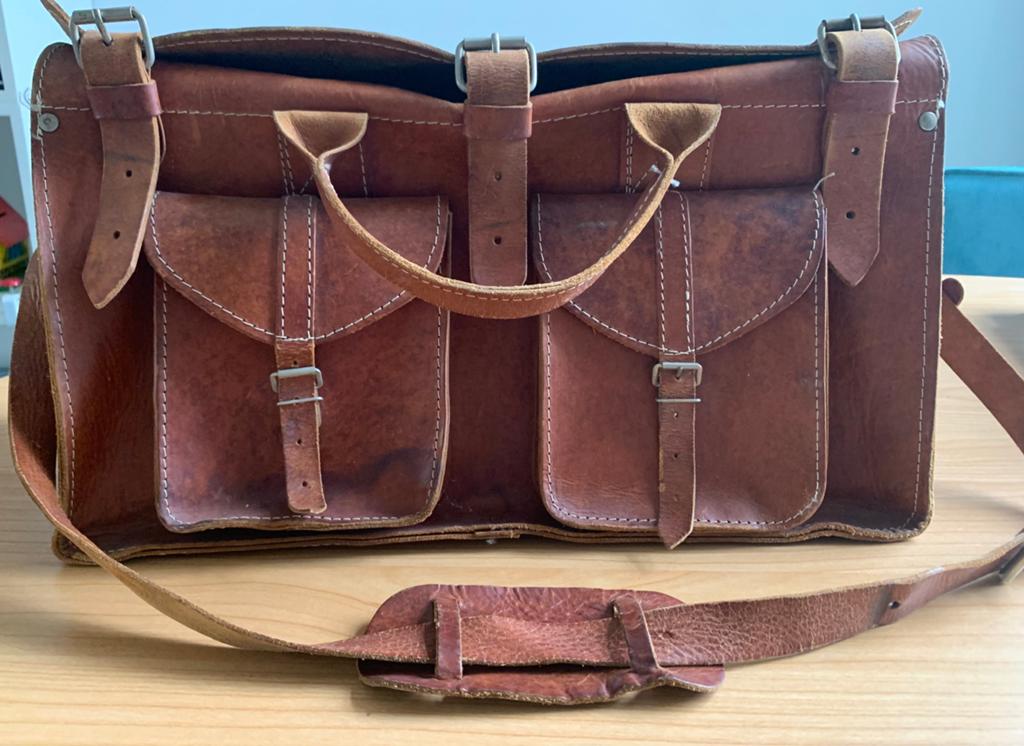 Vintage leren lederen old school aktetas, reistas, boekentas, Overige merken, Gebruikt, Bruin, Ophalen of Verzenden