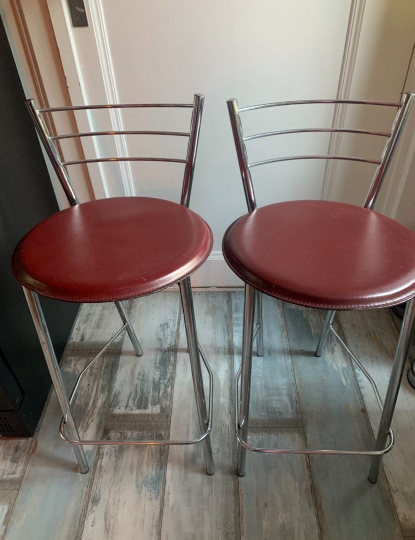2 vintage barkrukken, 2 krukken, Ophalen, Gebruikt, 60 tot 90 cm