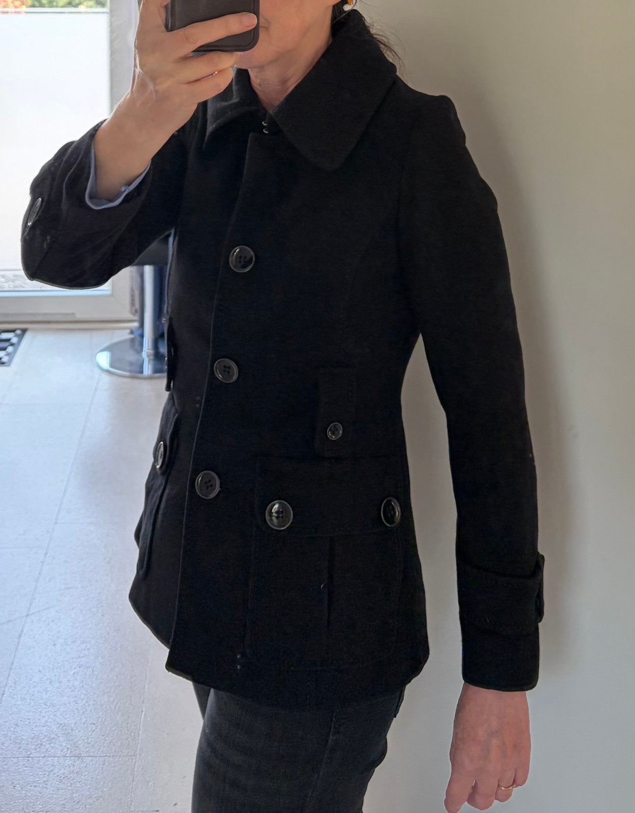 Mooi winterjasje met wol, 34, H& M, Kleding | Dames, Ophalen of Verzenden, Zo goed als nieuw, Maat 34 (XS) of kleiner, Zwart
