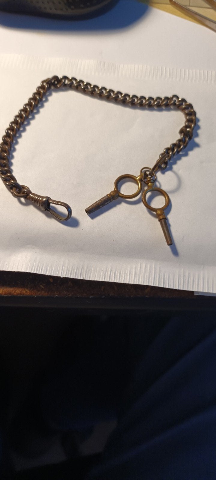 Antieke zakhorlogeketting met sleutels, Antiek en Kunst, Ophalen of Verzenden