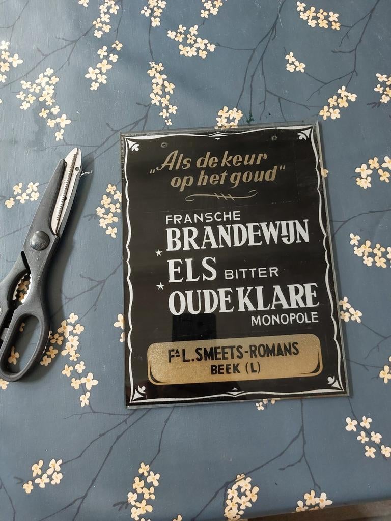 Zeer oude glasreclame Els Oude Klare F.L. Smeets-Romans Beek, Ophalen of Verzenden